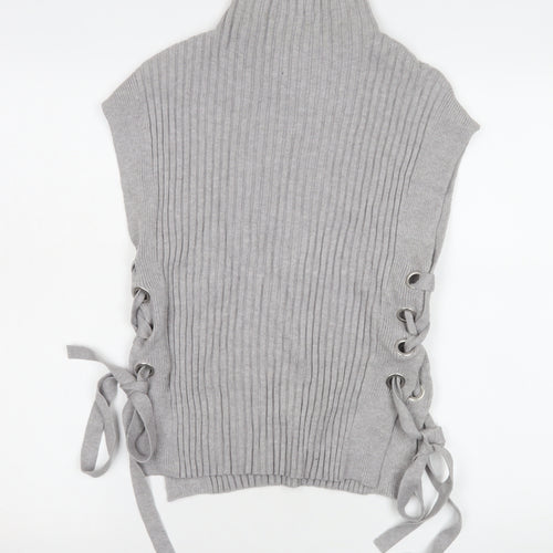 Karen Millen Womens Grey Sleeveless Knit High Neck Lace Up Blouse Size S
