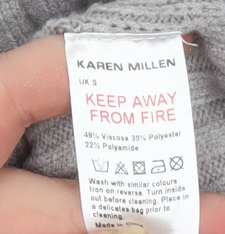 Karen Millen Womens Grey Sleeveless Knit High Neck Lace Up Blouse Size S