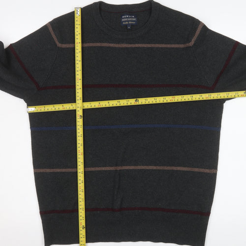 Howick Men's Grey Striped Cotton Crew Neck Jumper M