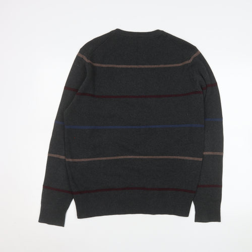 Howick Men's Grey Striped Cotton Crew Neck Jumper M