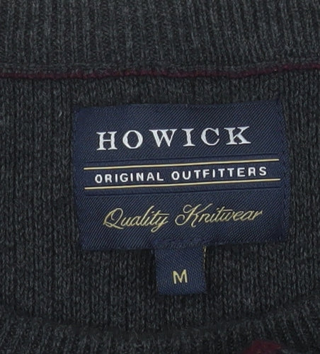 Howick Men's Grey Striped Cotton Crew Neck Jumper M