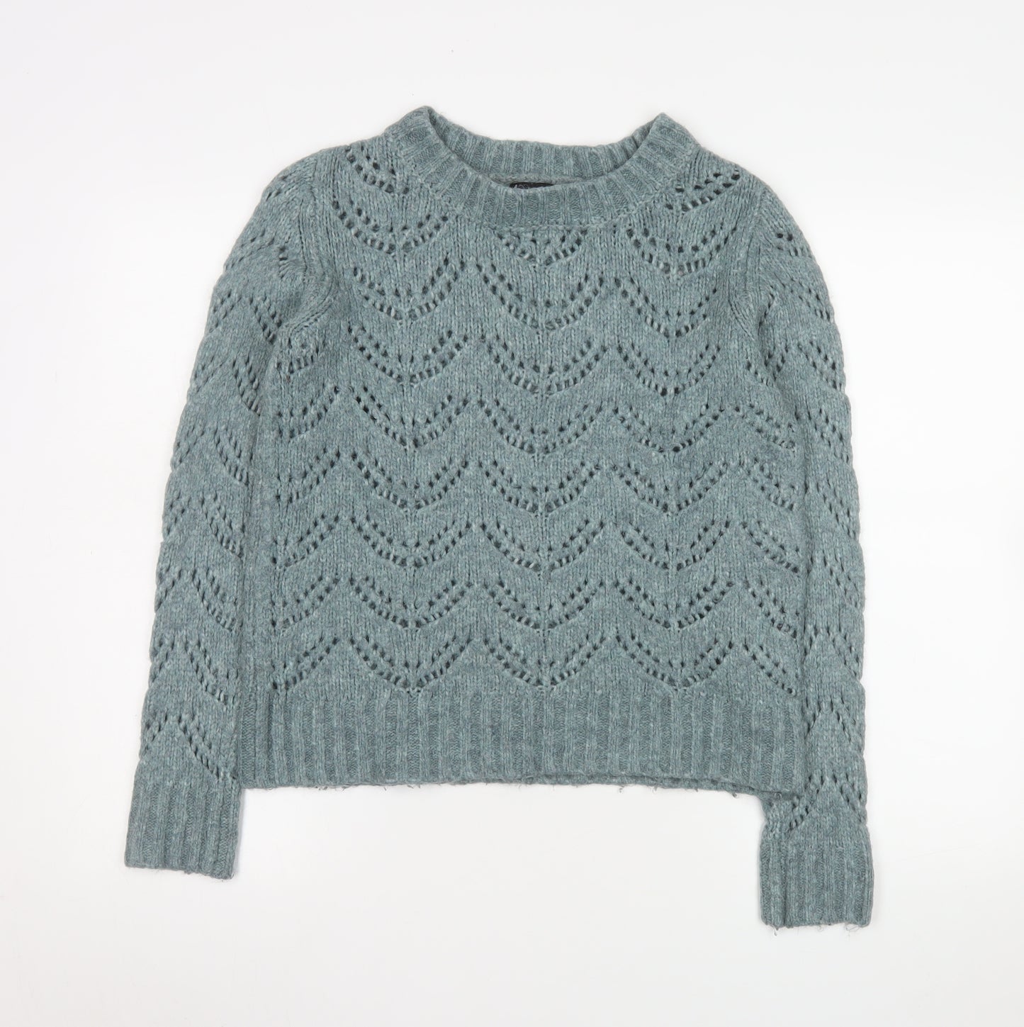 Pieces Women’s Green Open-Knit Crew Neck Pullover Jumper XS