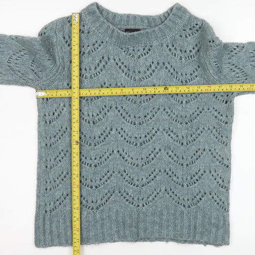 Pieces Women’s Green Open-Knit Crew Neck Pullover Jumper XS