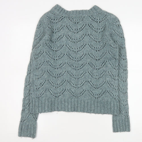 Pieces Women’s Green Open-Knit Crew Neck Pullover Jumper XS