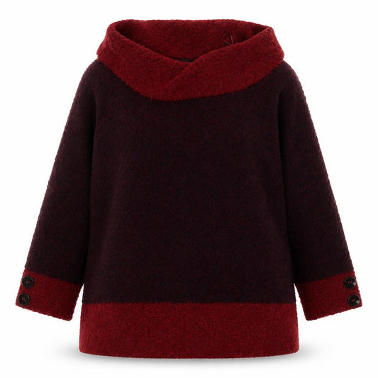Front view of Roman Women Burgundy Red Cowl Neck Pullover Sweater, size 16