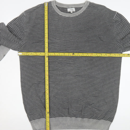 Next Men’s Grey Striped Cotton Crew Neck Pullover Jumper XL
