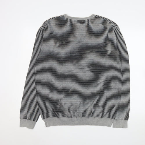 Next Men’s Grey Striped Cotton Crew Neck Pullover Jumper XL
