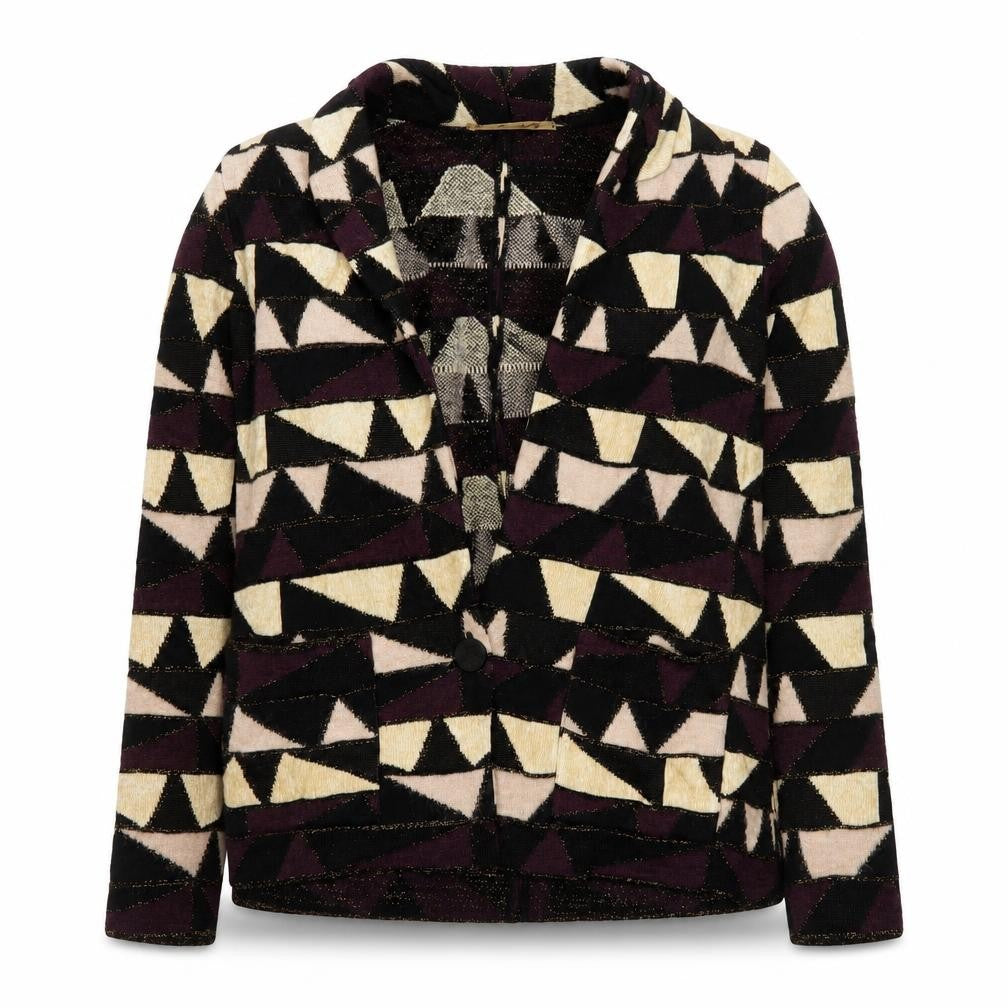 Front view of Maison Olga Women's Multicoloured Geometric Knit Blazer M