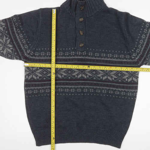 George Men’s Blue Fair Isle Button Henley Knit Sweatshirt Medium