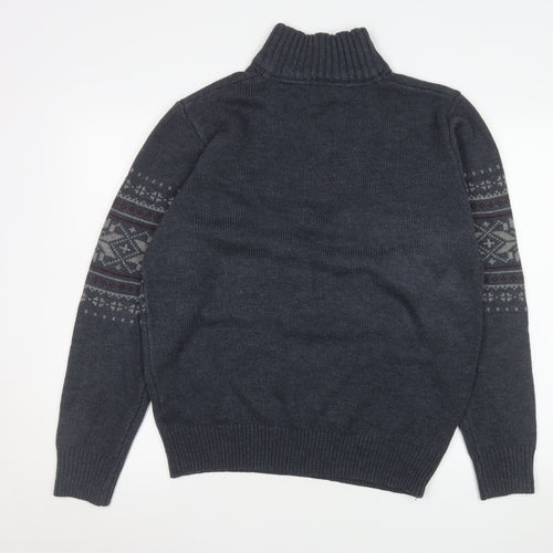 George Men’s Blue Fair Isle Button Henley Knit Sweatshirt Medium