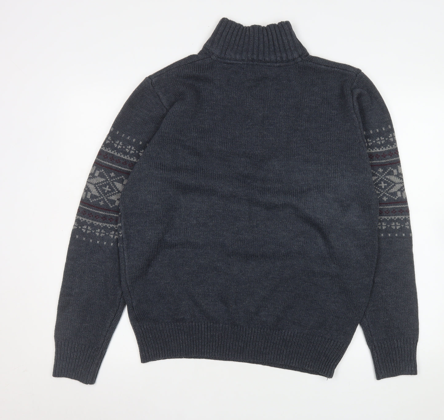 George Men’s Blue Fair Isle Button Henley Knit Sweatshirt Medium