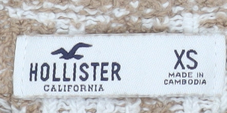 Hollister Womens Beige Houndstooth Knit Jumper XS Crew Neck Pullover