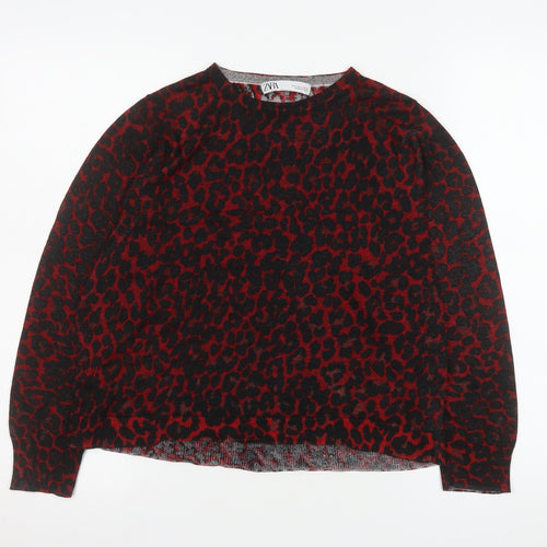 Zara Women's Red Leopard Print Long Sleeve Tunic Top Size S