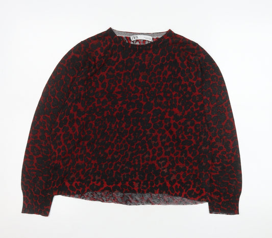Zara Women's Red Leopard Print Long Sleeve Tunic Top Size S
