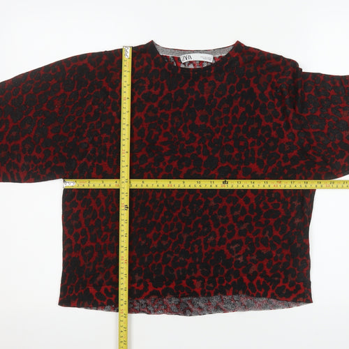 Zara Women's Red Leopard Print Long Sleeve Tunic Top Size S