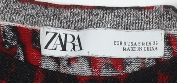Zara Women's Red Leopard Print Long Sleeve Tunic Top Size S