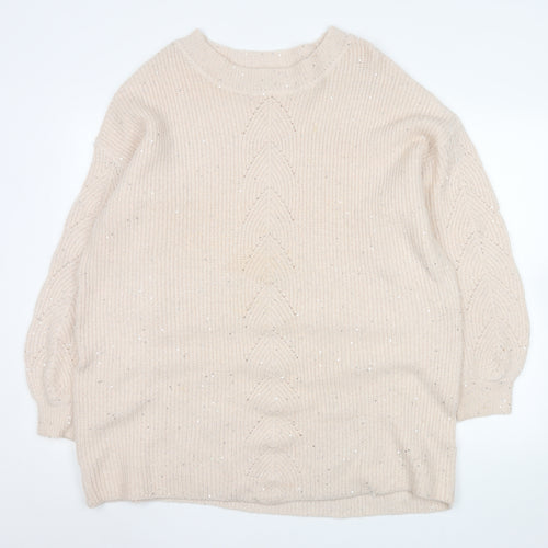 Next Women’s Beige Sequin Knit Pullover Jumper XL Relaxed Fit