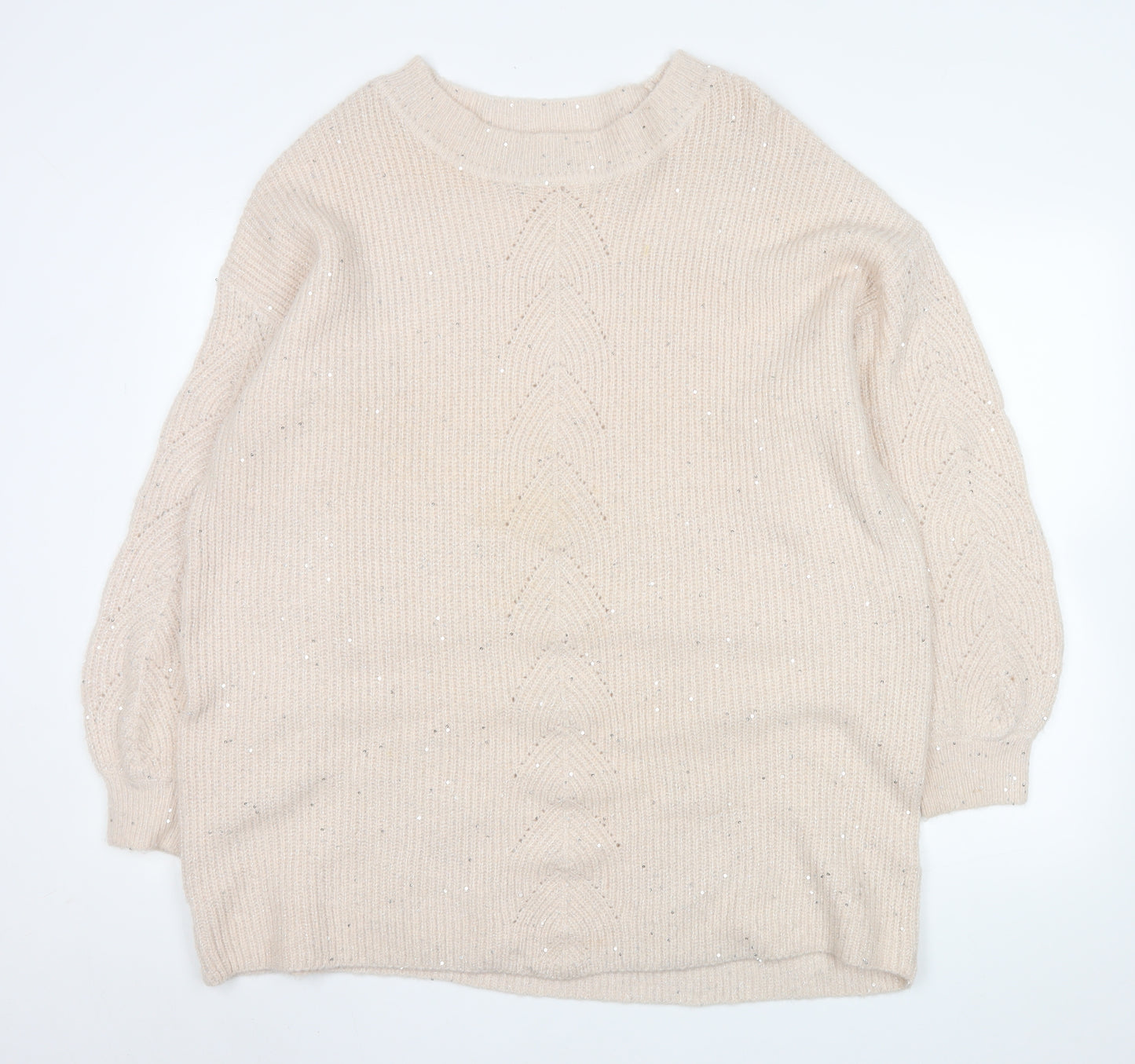 Next Women’s Beige Sequin Knit Pullover Jumper XL Relaxed Fit