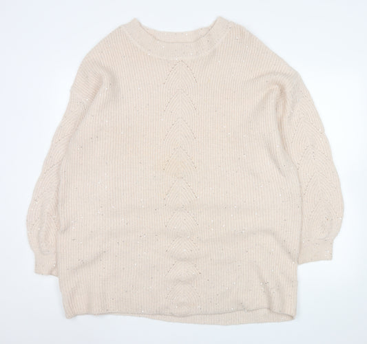 Next Women’s Beige Sequin Knit Pullover Jumper XL Relaxed Fit