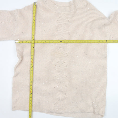 Next Women’s Beige Sequin Knit Pullover Jumper XL Relaxed Fit