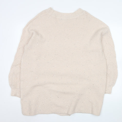 Next Women’s Beige Sequin Knit Pullover Jumper XL Relaxed Fit
