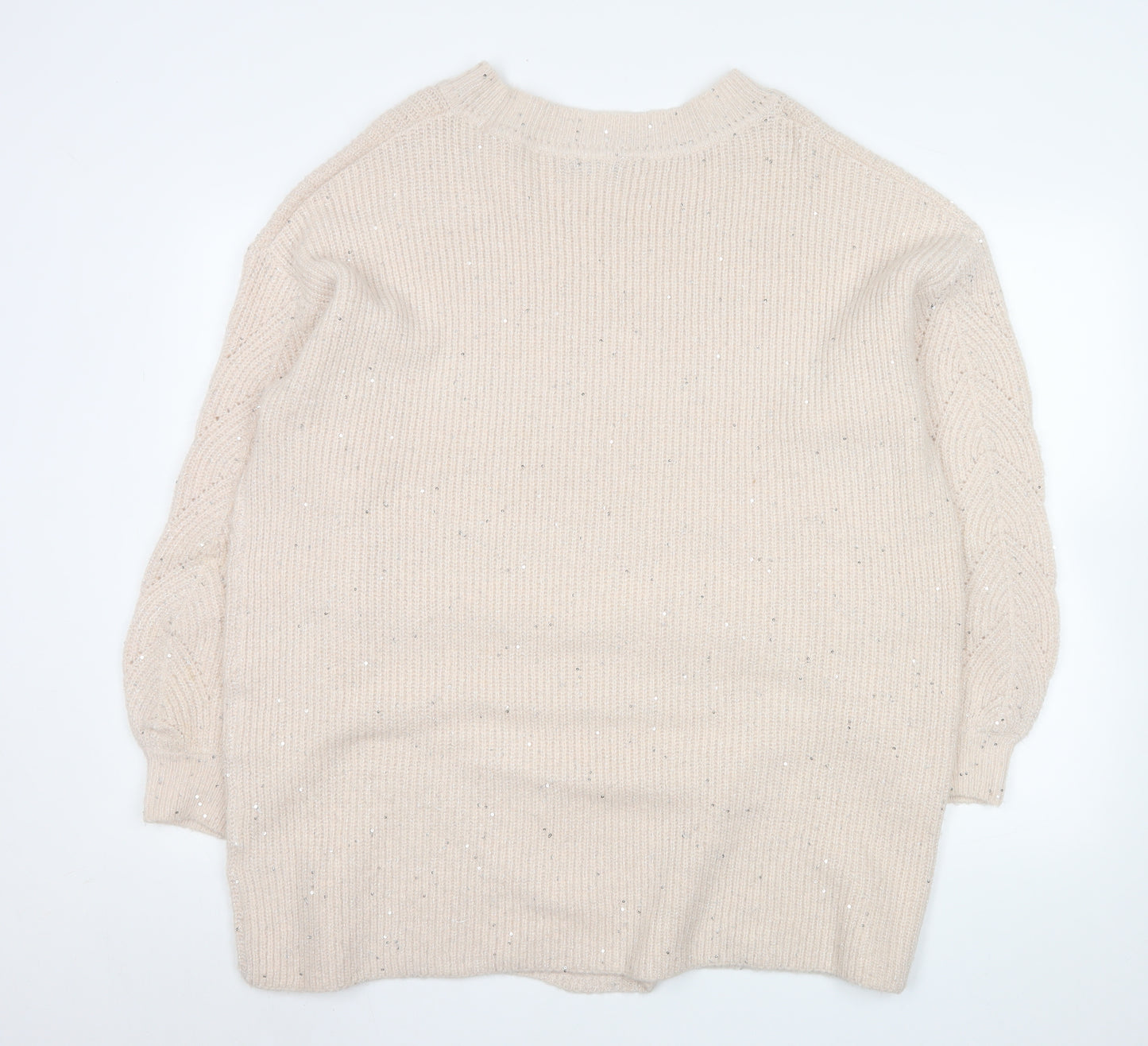 Next Women’s Beige Sequin Knit Pullover Jumper XL Relaxed Fit