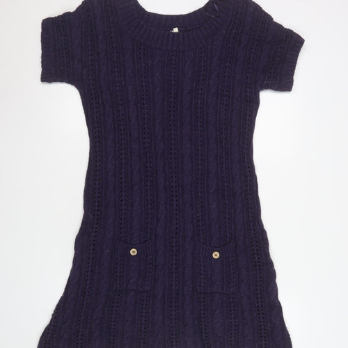 White Stuff Women’s Purple Knit Jumper Dress L Short Sleeve Winter Style