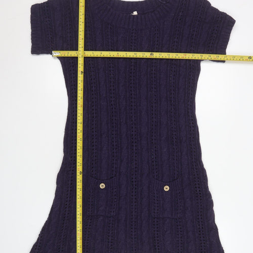 White Stuff Women’s Purple Knit Jumper Dress L Short Sleeve Winter Style