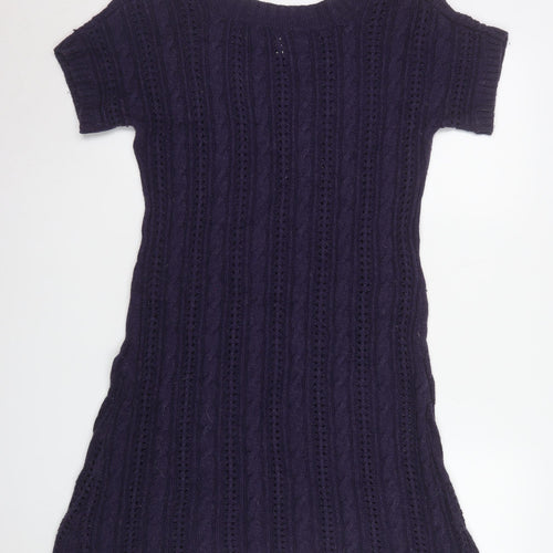 White Stuff Women’s Purple Knit Jumper Dress L Short Sleeve Winter Style