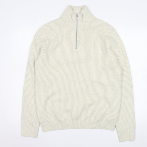 Marks and Spencer Men’s Ivory Mock Neck 1/2 Zip Knit Sweatshirt M