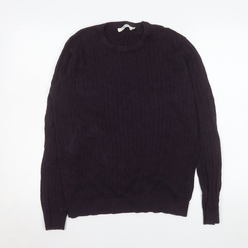 Jack & Jones Men’s Purple Cable-Knit Cotton Crew Neck Jumper M