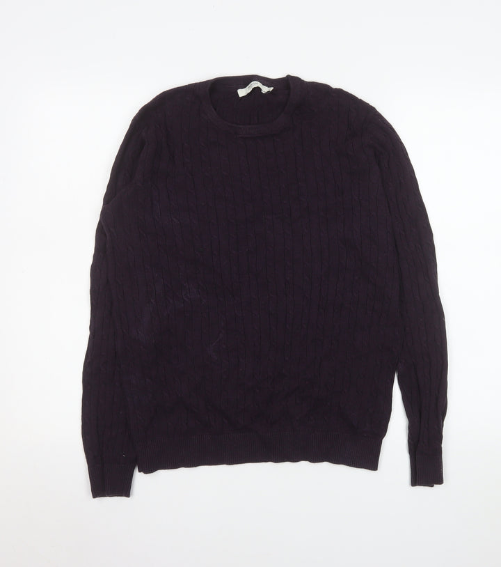 Jack & Jones Men’s Purple Cable-Knit Cotton Crew Neck Jumper M