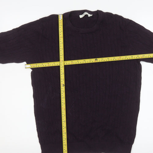 Jack & Jones Men’s Purple Cable-Knit Cotton Crew Neck Jumper M