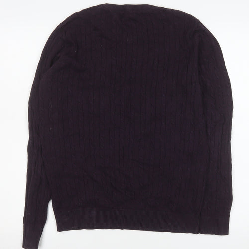 Jack & Jones Men’s Purple Cable-Knit Cotton Crew Neck Jumper M