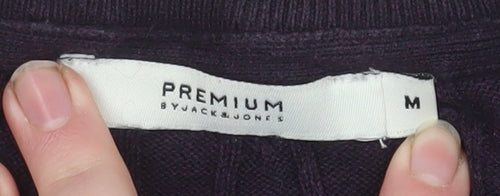 Jack & Jones Men’s Purple Cable-Knit Cotton Crew Neck Jumper M