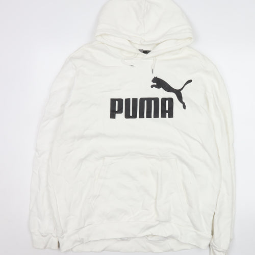 Puma Men White XL Pullover Hoodie with Logo Graphic Print