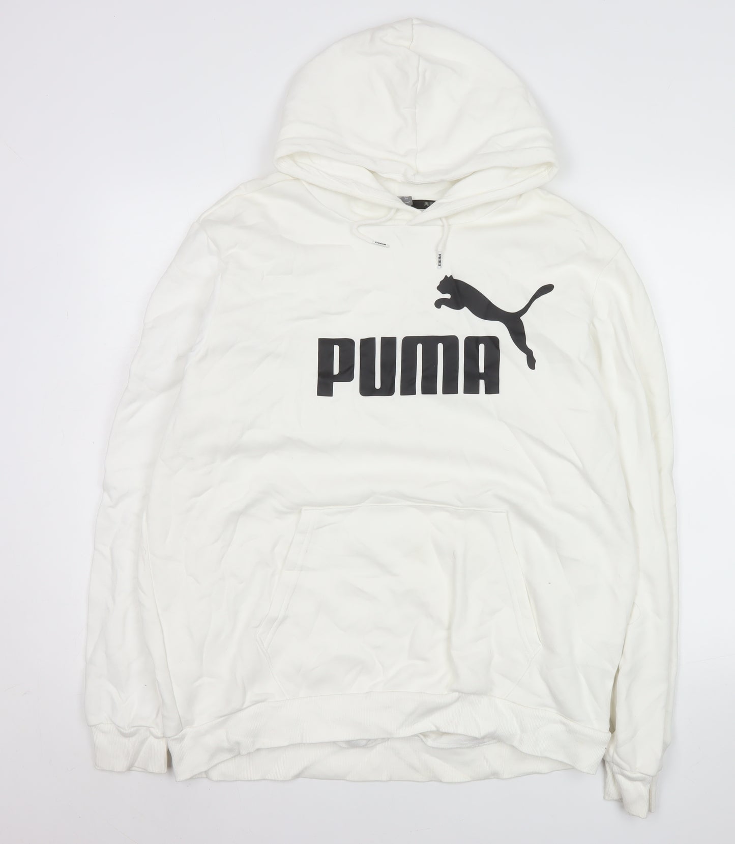 Puma Men White XL Pullover Hoodie with Logo Graphic Print