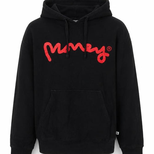 Money Mens Black XL Pullover Hoodie with Red Logo Graphic Print