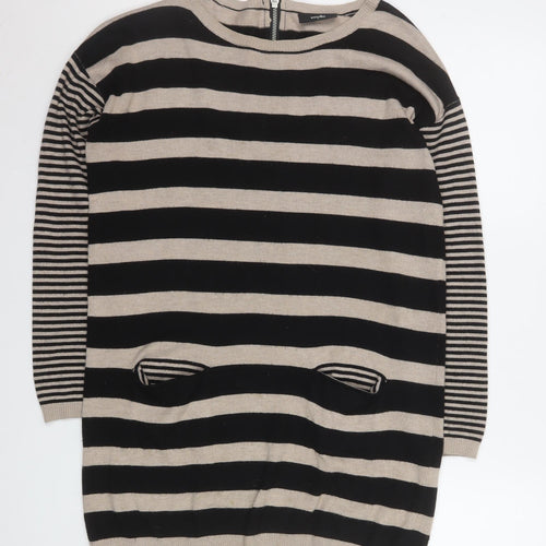 Wallis Women Beige Black Striped Knit Shift Dress Size 8