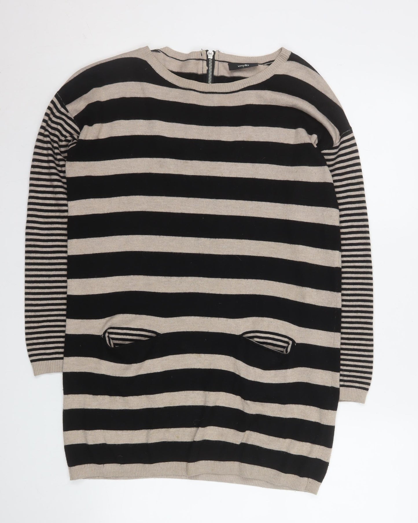 Wallis Women Beige Black Striped Knit Shift Dress Size 8