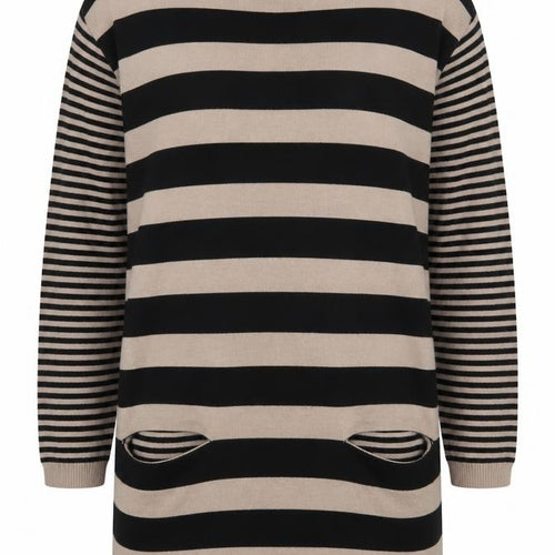 Wallis Women Beige Black Striped Knit Shift Dress Size 8