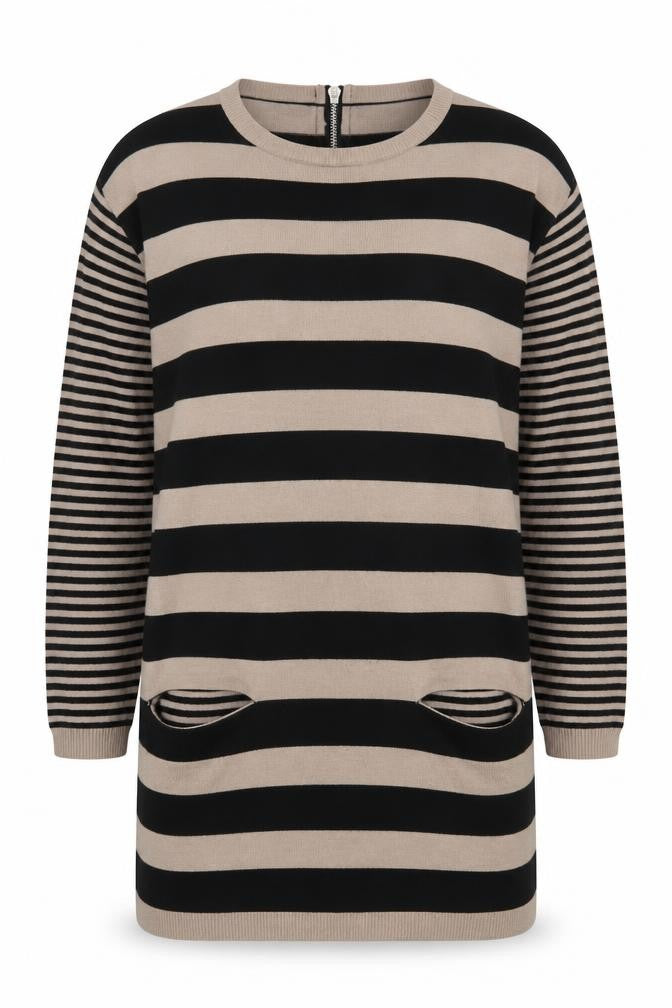 Wallis Women Beige Black Striped Knit Shift Dress Size 8