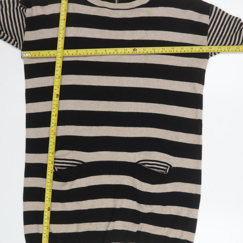 Wallis Women Beige Black Striped Knit Shift Dress Size 8