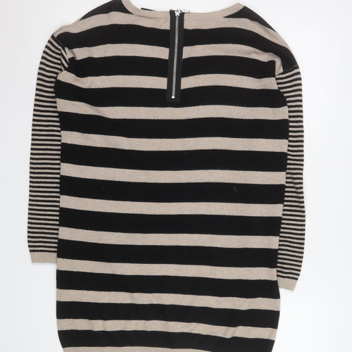 Wallis Women Beige Black Striped Knit Shift Dress Size 8
