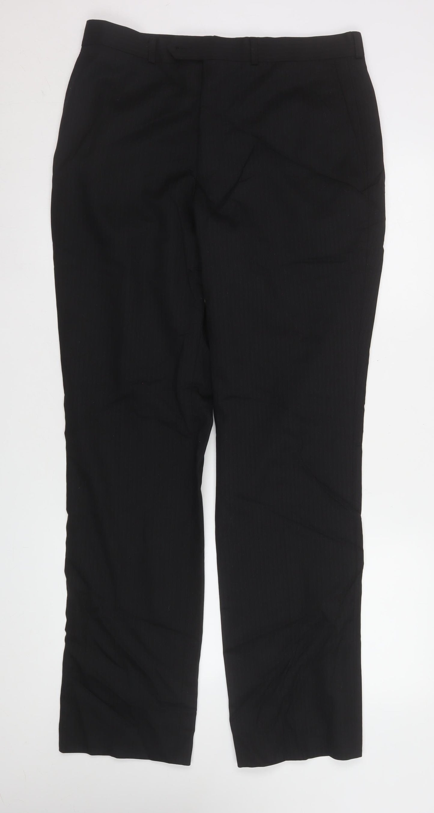 Next Men's Black Wool Blend 32L Formal Dress Trousers
