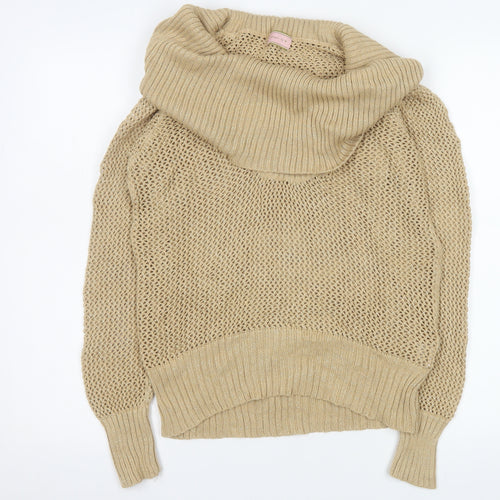 Kathryn C Womens Beige Cowl Neck Open Knit Pullover Jumper Size M