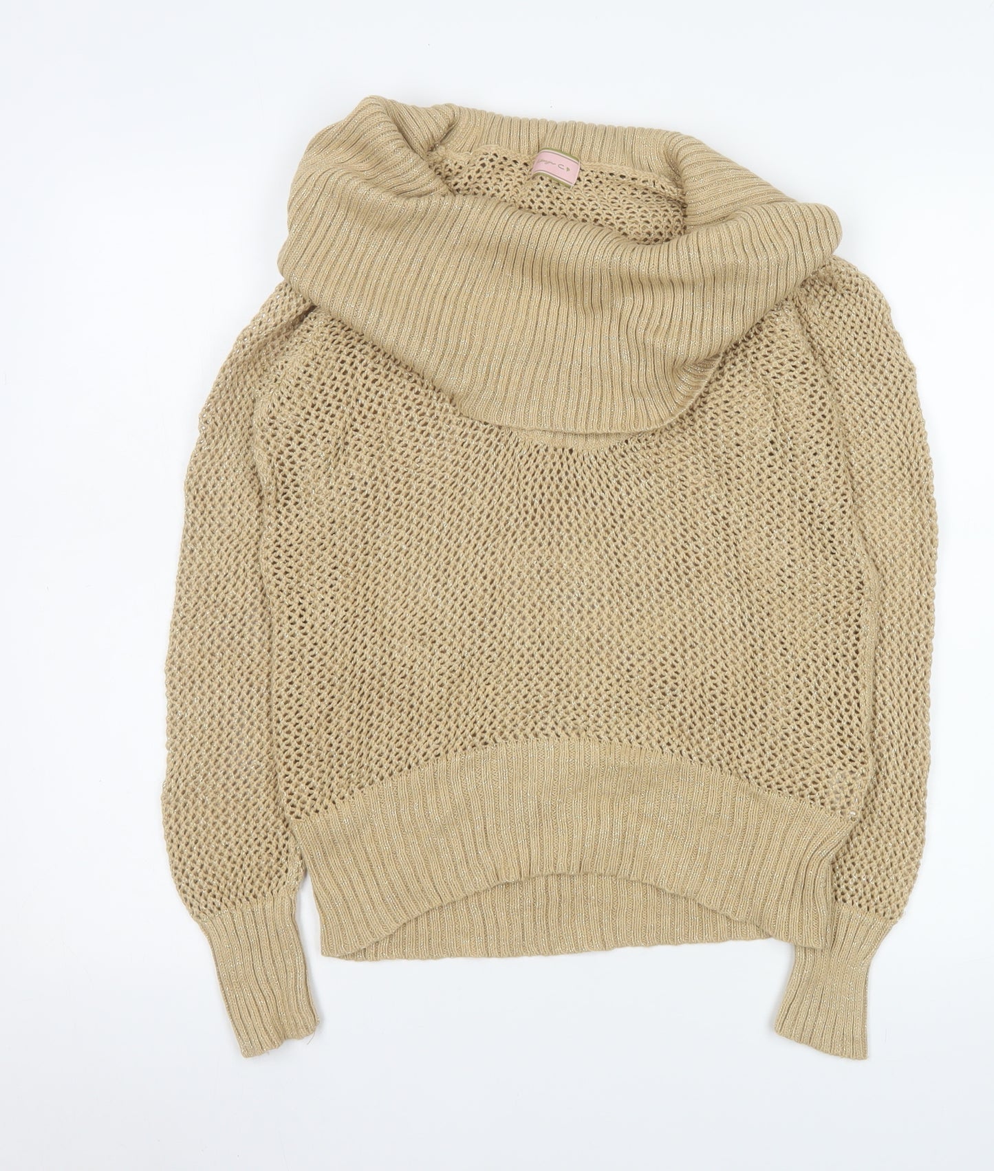 Kathryn C Womens Beige Cowl Neck Open Knit Pullover Jumper Size M