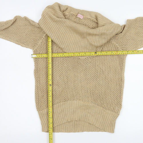 Kathryn C Womens Beige Cowl Neck Open Knit Pullover Jumper Size M