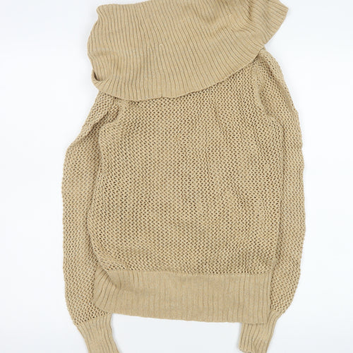 Kathryn C Womens Beige Cowl Neck Open Knit Pullover Jumper Size M
