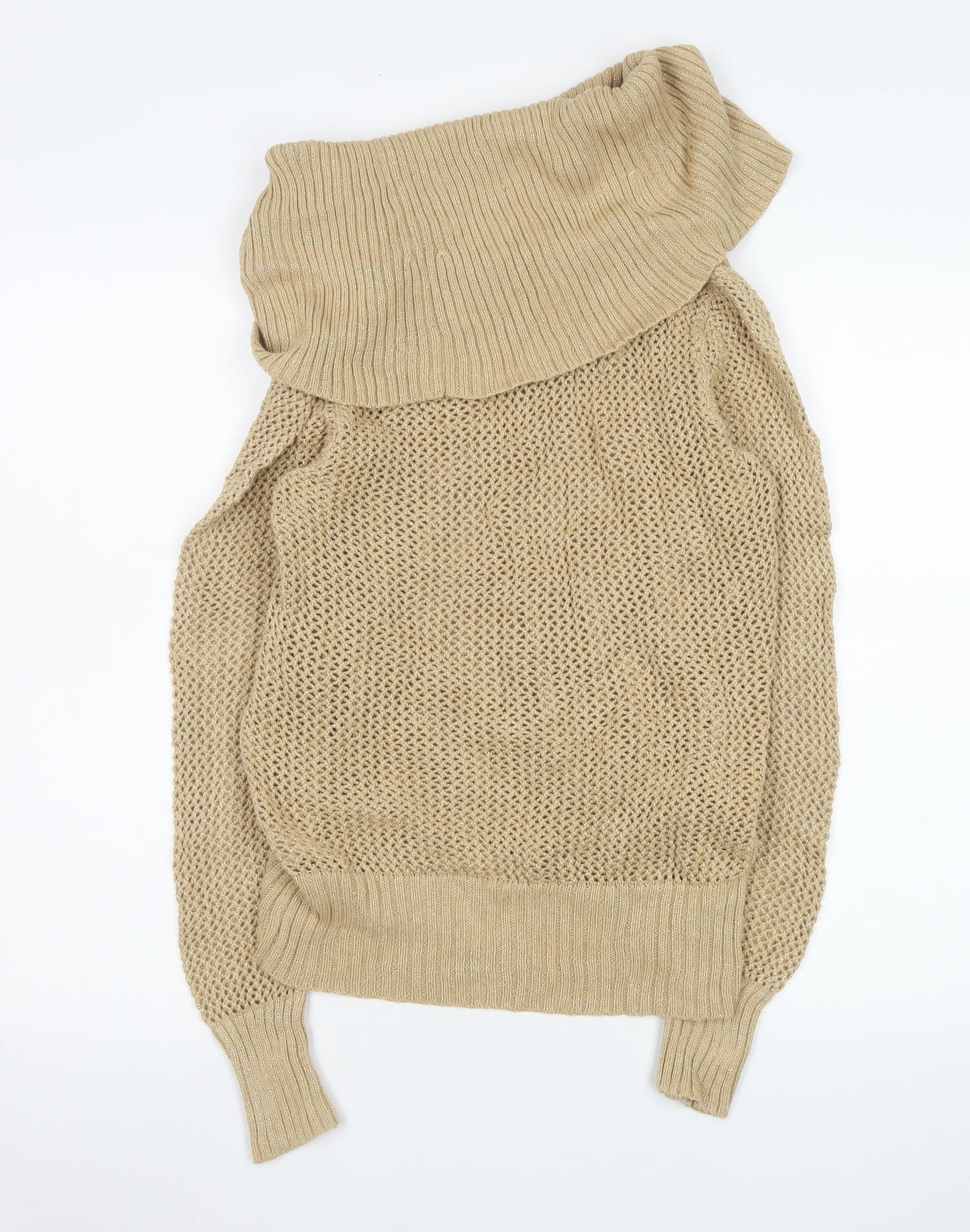 Kathryn C Womens Beige Cowl Neck Open Knit Pullover Jumper Size M
